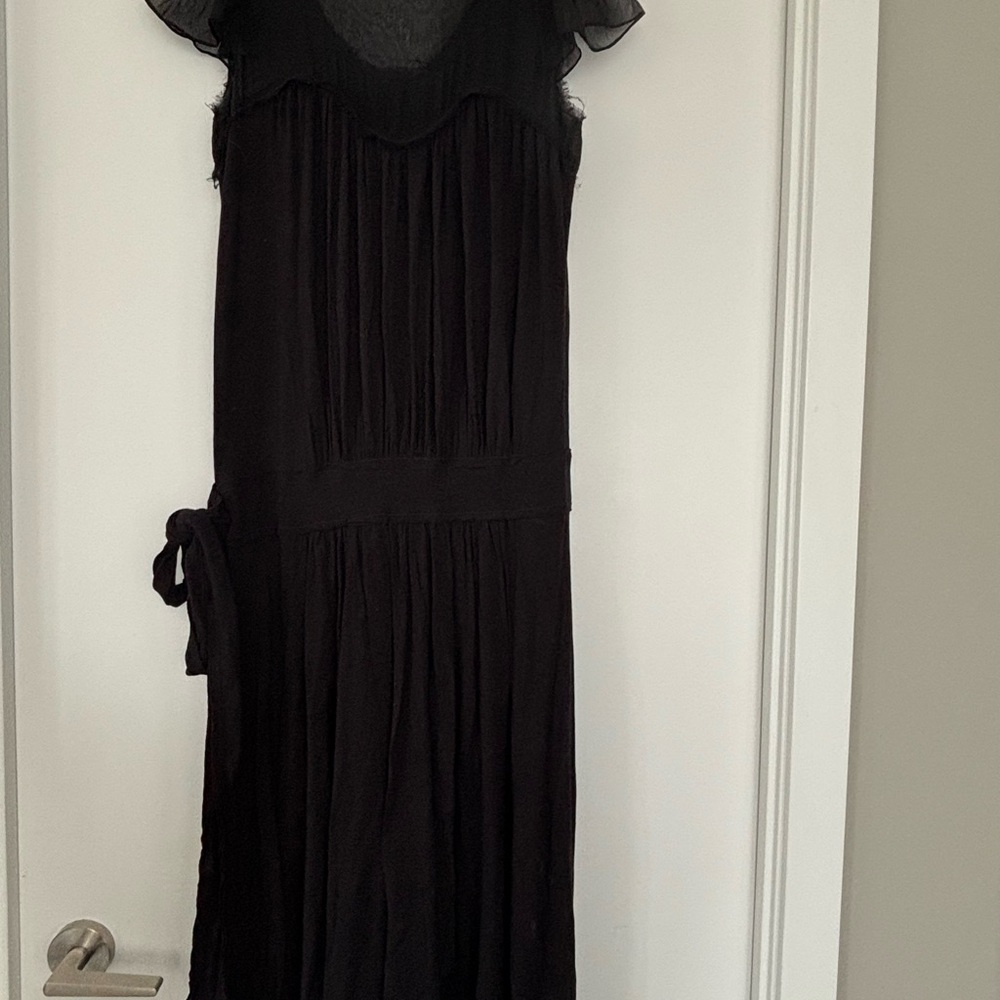 BCBG Black cotton dress with sheer details and belt